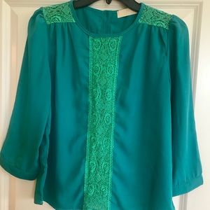 Grass green lace detail top